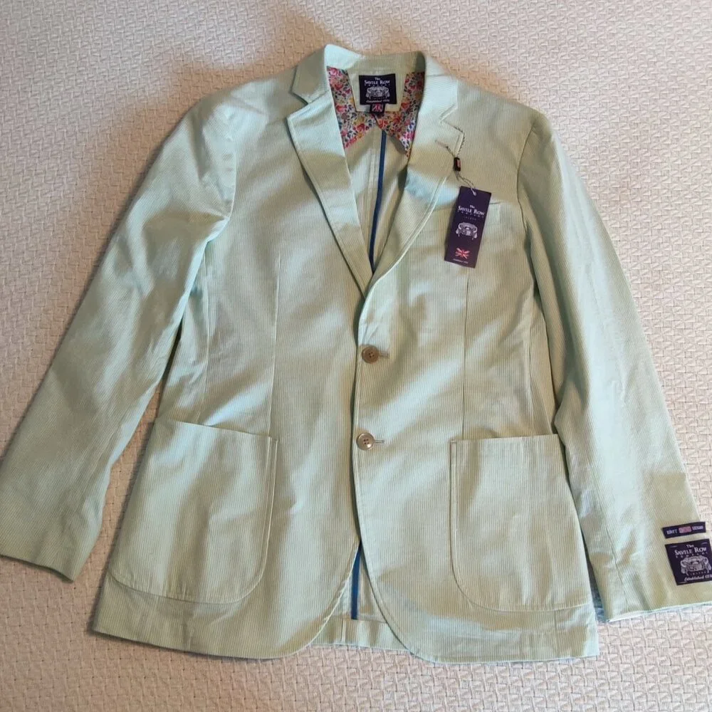 The Savile Row Co Maddox Mens Striped Blazer Jacket Sports Coat Tan White 38R - Picture 1 of 9